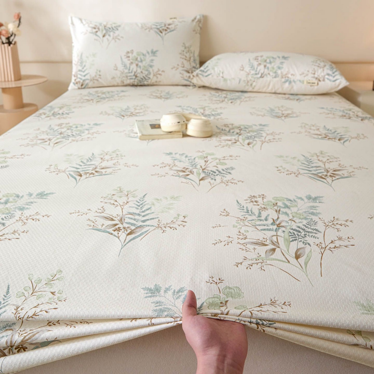 91家纺网 家纺一手货源 找家纺 涵宸家纺 2026新款全棉提花老粗布-单床笠 床笠-绿意然