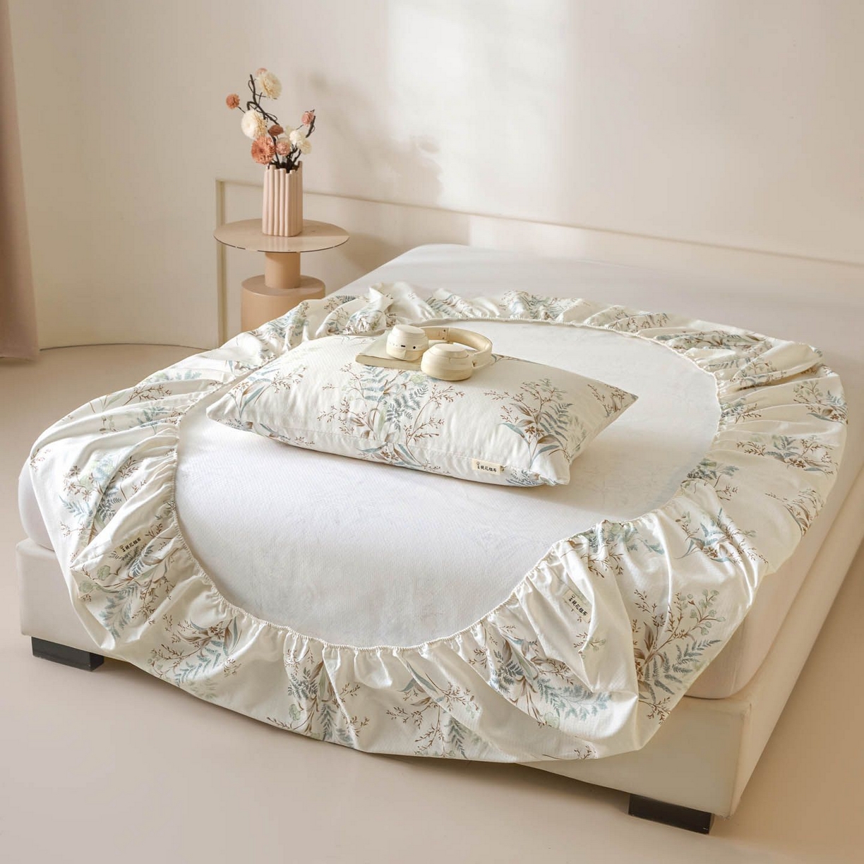 91家纺网 家纺一手货源 找家纺 涵宸家纺 2026新款全棉提花老粗布-单床笠 床笠-绿意然