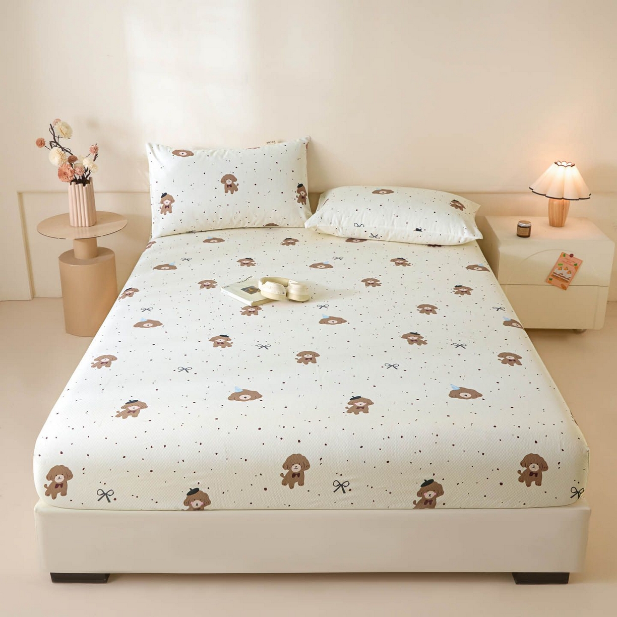 91家纺网 家纺一手货源 找家纺 涵宸家纺 2026新款全棉提花老粗布-单床笠 床笠-萌犬礼