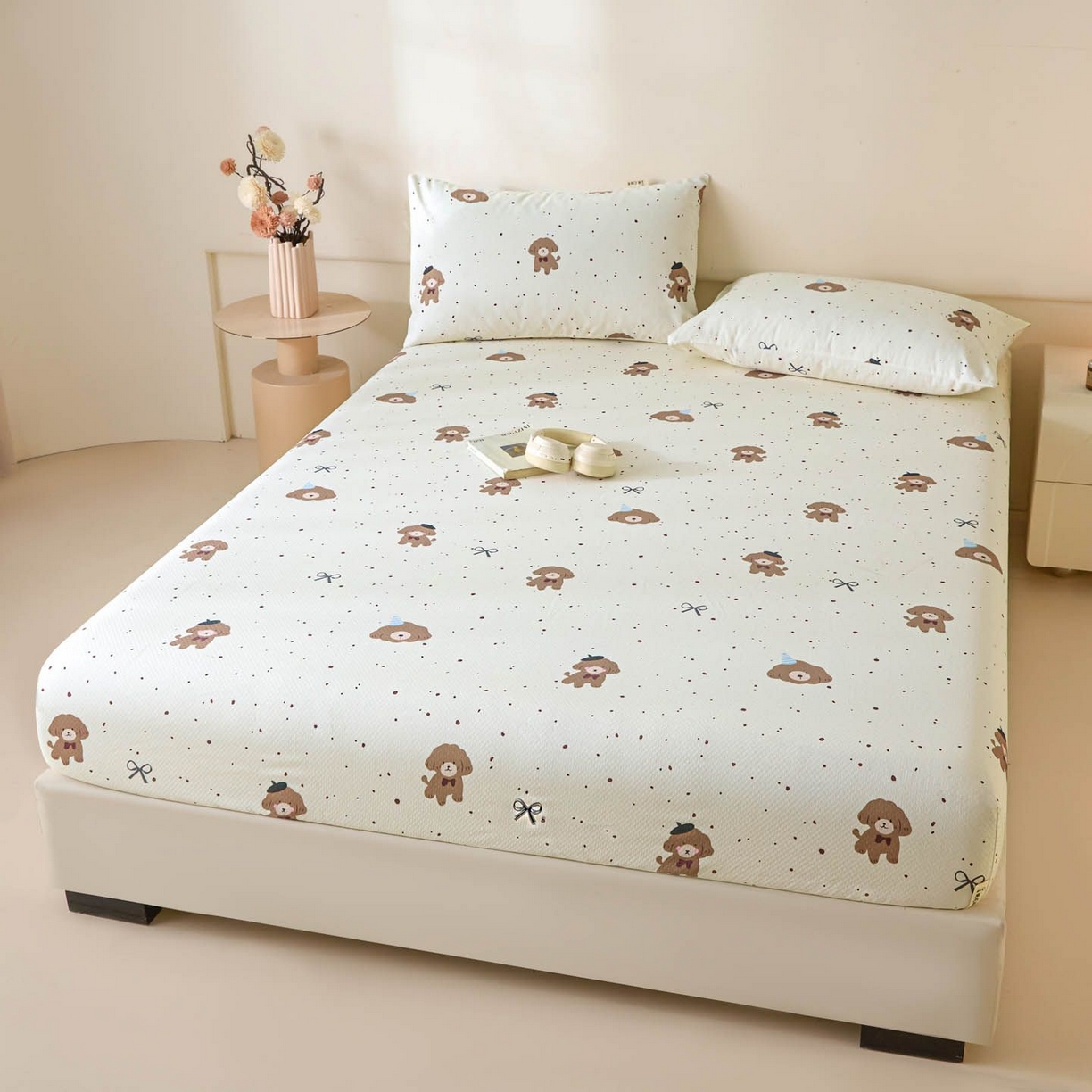 91家纺网 家纺一手货源 找家纺 涵宸家纺 2026新款全棉提花老粗布-单床笠 床笠-萌犬礼