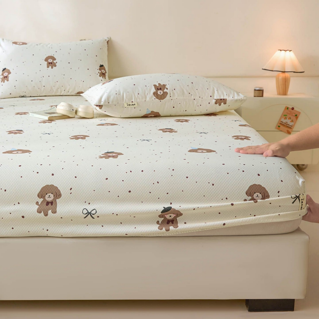 91家纺网 家纺一手货源 找家纺 涵宸家纺 2026新款全棉提花老粗布-单床笠 床笠-萌犬礼