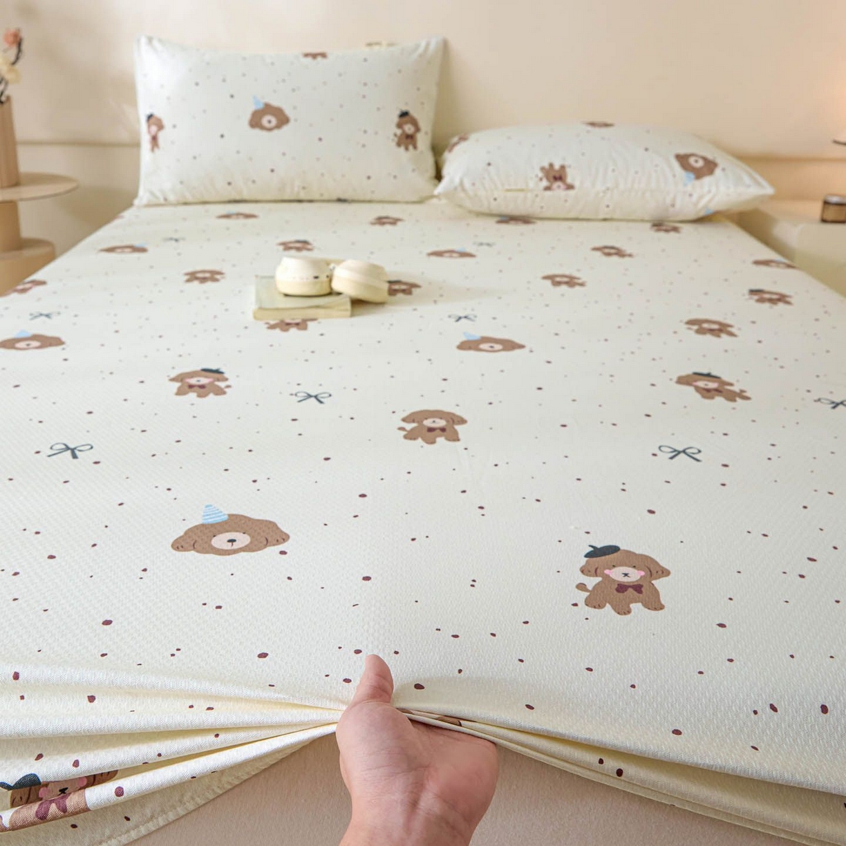 91家纺网 家纺一手货源 找家纺 涵宸家纺 2026新款全棉提花老粗布-单床笠 床笠-萌犬礼