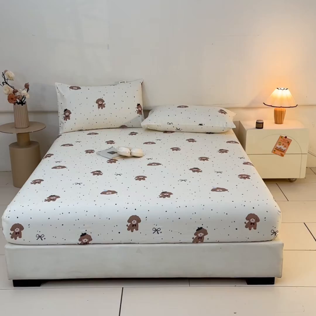 91家纺网 家纺一手货源 找家纺 涵宸家纺 2026新款全棉提花老粗布-单床笠 床笠-萌犬礼