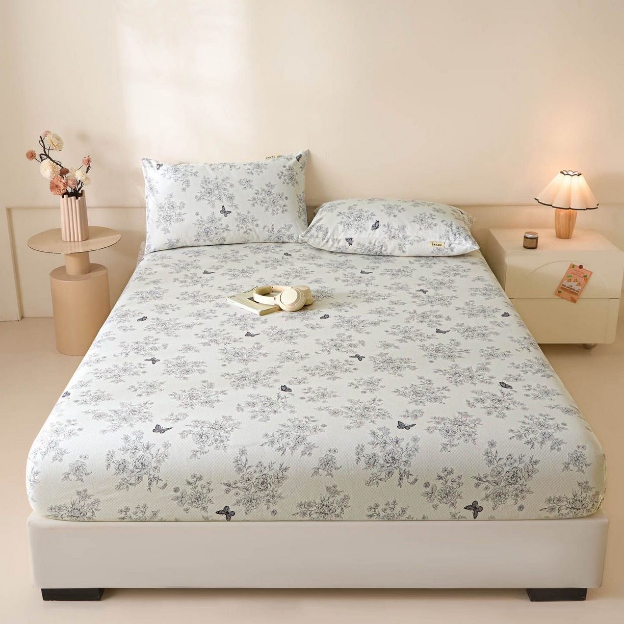 91家纺网 家纺一手货源 找家纺 涵宸家纺 2026新款全棉提花老粗布-单床笠 床笠-墨蝶