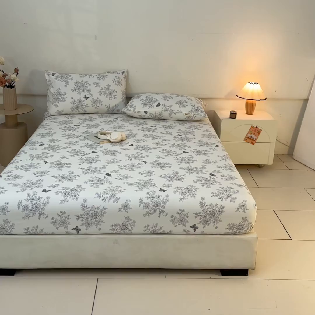 91家纺网 家纺一手货源 找家纺 涵宸家纺 2026新款全棉提花老粗布-单床笠 床笠-墨蝶