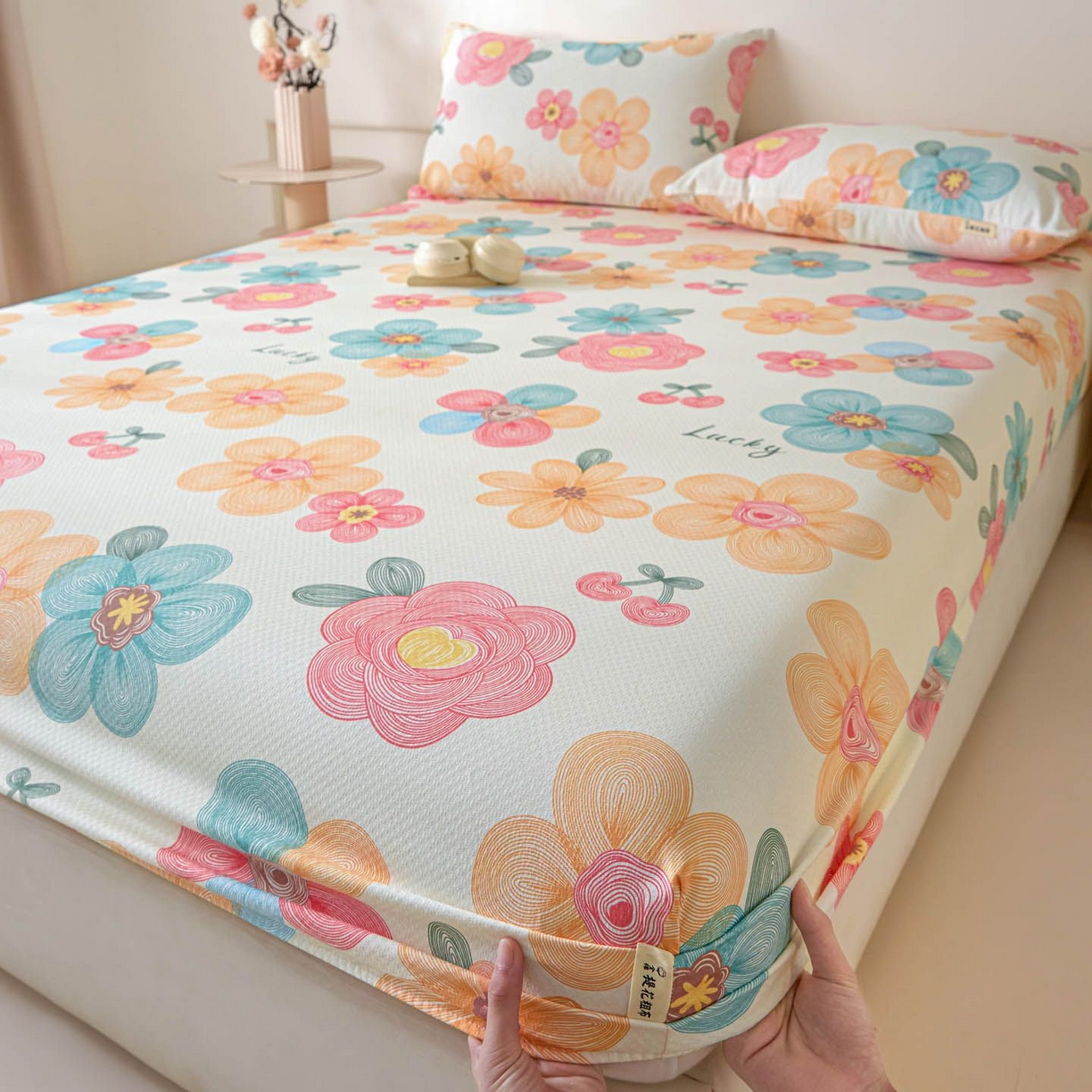 涵宸家纺 2026新款全棉提花老粗布-单床笠 床笠-甜樱记