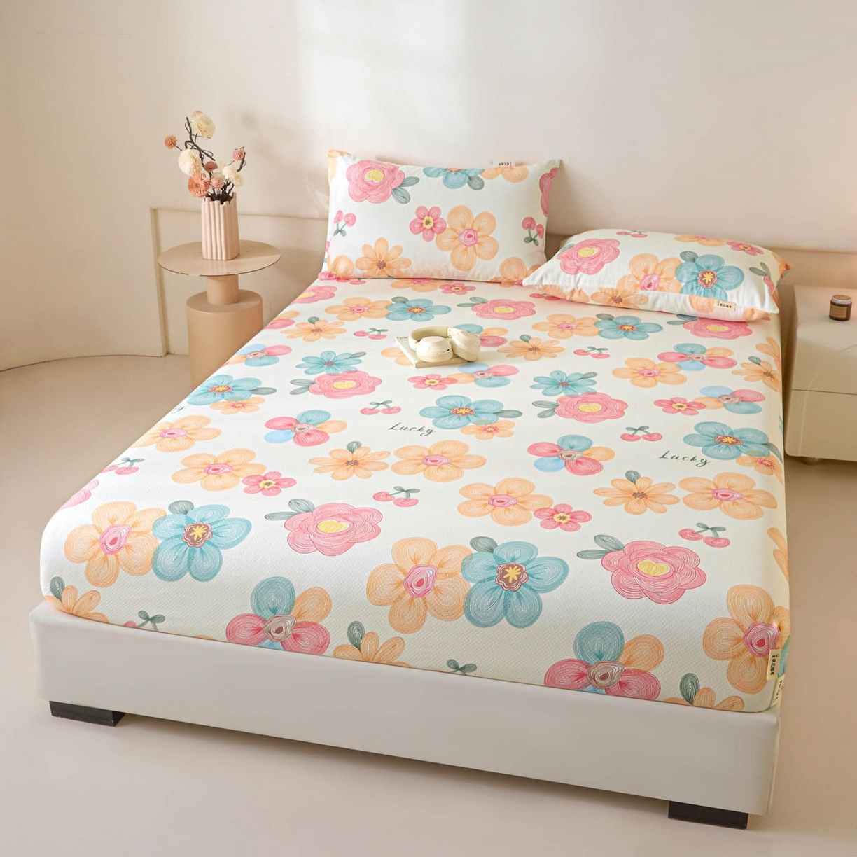 91家纺网 家纺一手货源 找家纺 涵宸家纺 2026新款全棉提花老粗布-单床笠 床笠-甜樱记