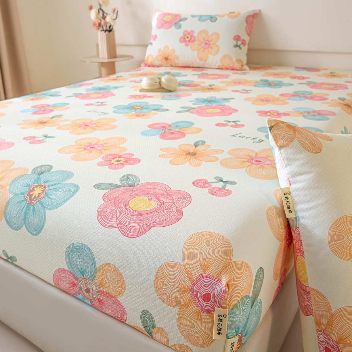 91家纺网 家纺一手货源 找家纺 涵宸家纺 2026新款全棉提花老粗布-单床笠 床笠-甜樱记