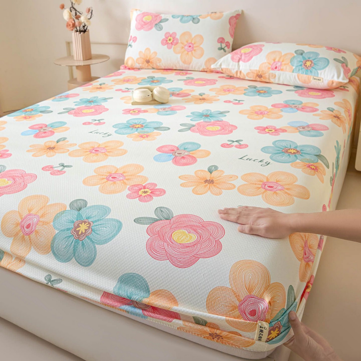 91家纺网 家纺一手货源 找家纺 涵宸家纺 2026新款全棉提花老粗布-单床笠 床笠-甜樱记