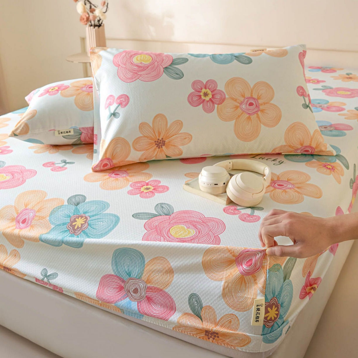 91家纺网 家纺一手货源 找家纺 涵宸家纺 2026新款全棉提花老粗布-单床笠 床笠-甜樱记