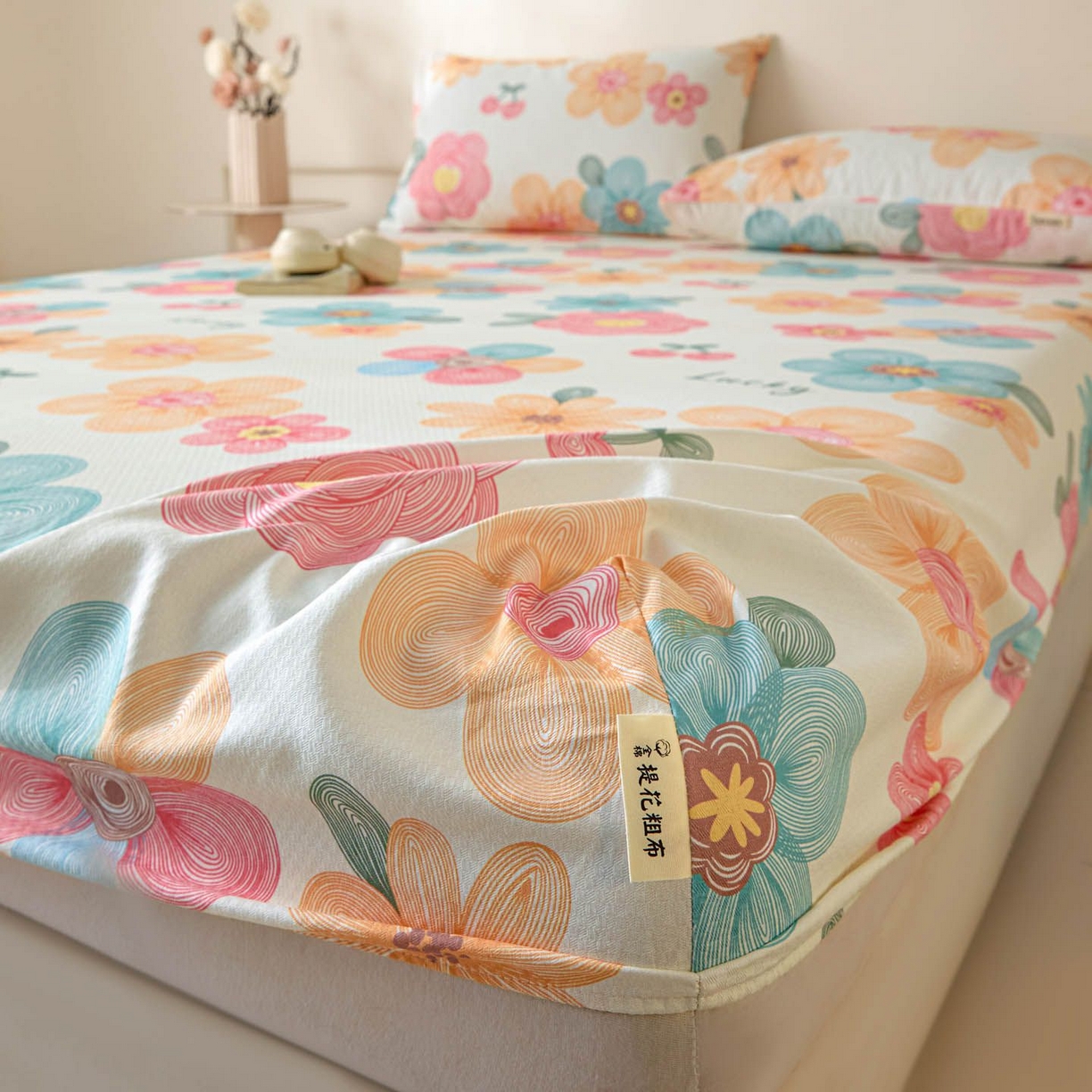 91家纺网 家纺一手货源 找家纺 涵宸家纺 2026新款全棉提花老粗布-单床笠 床笠-甜樱记