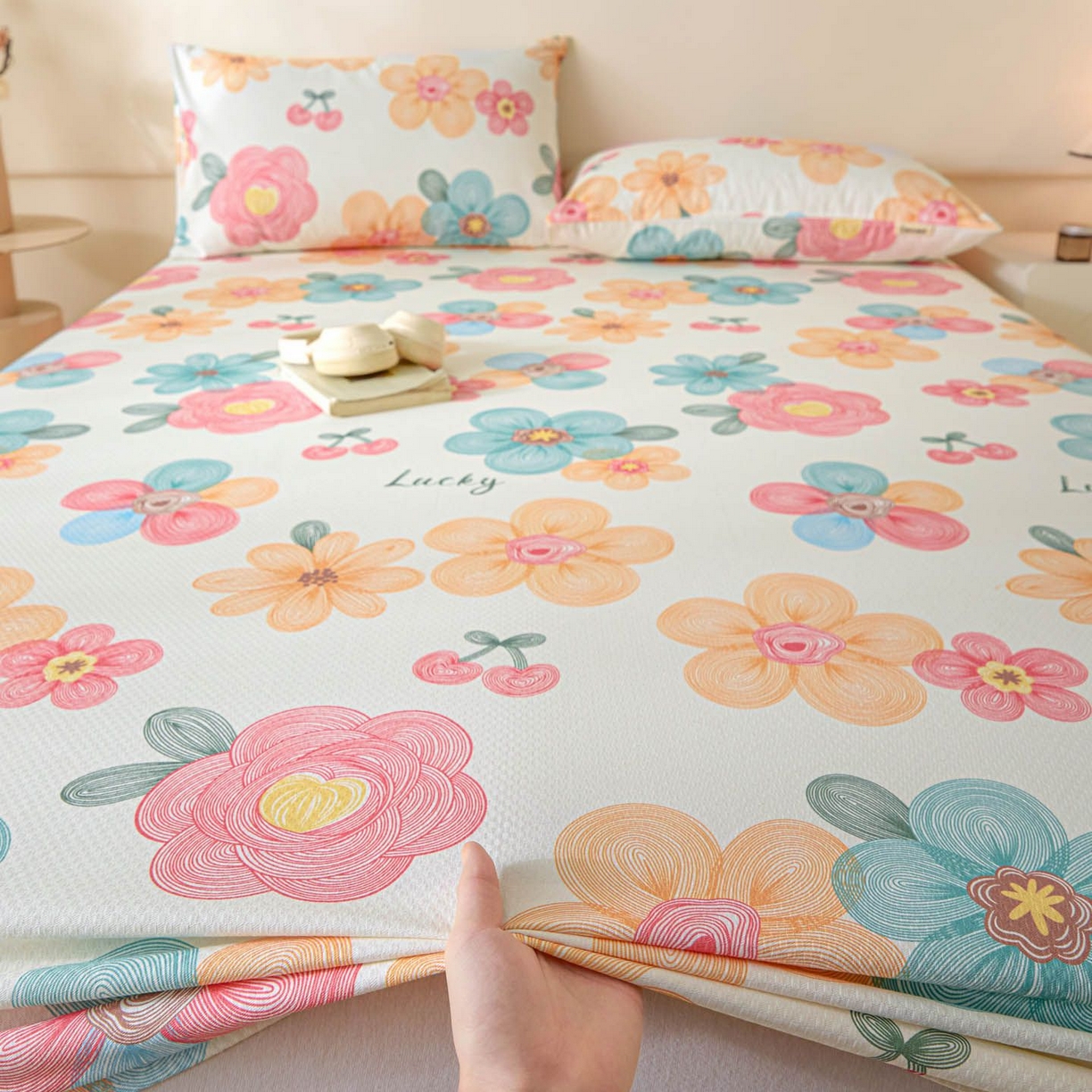 91家纺网 家纺一手货源 找家纺 涵宸家纺 2026新款全棉提花老粗布-单床笠 床笠-甜樱记