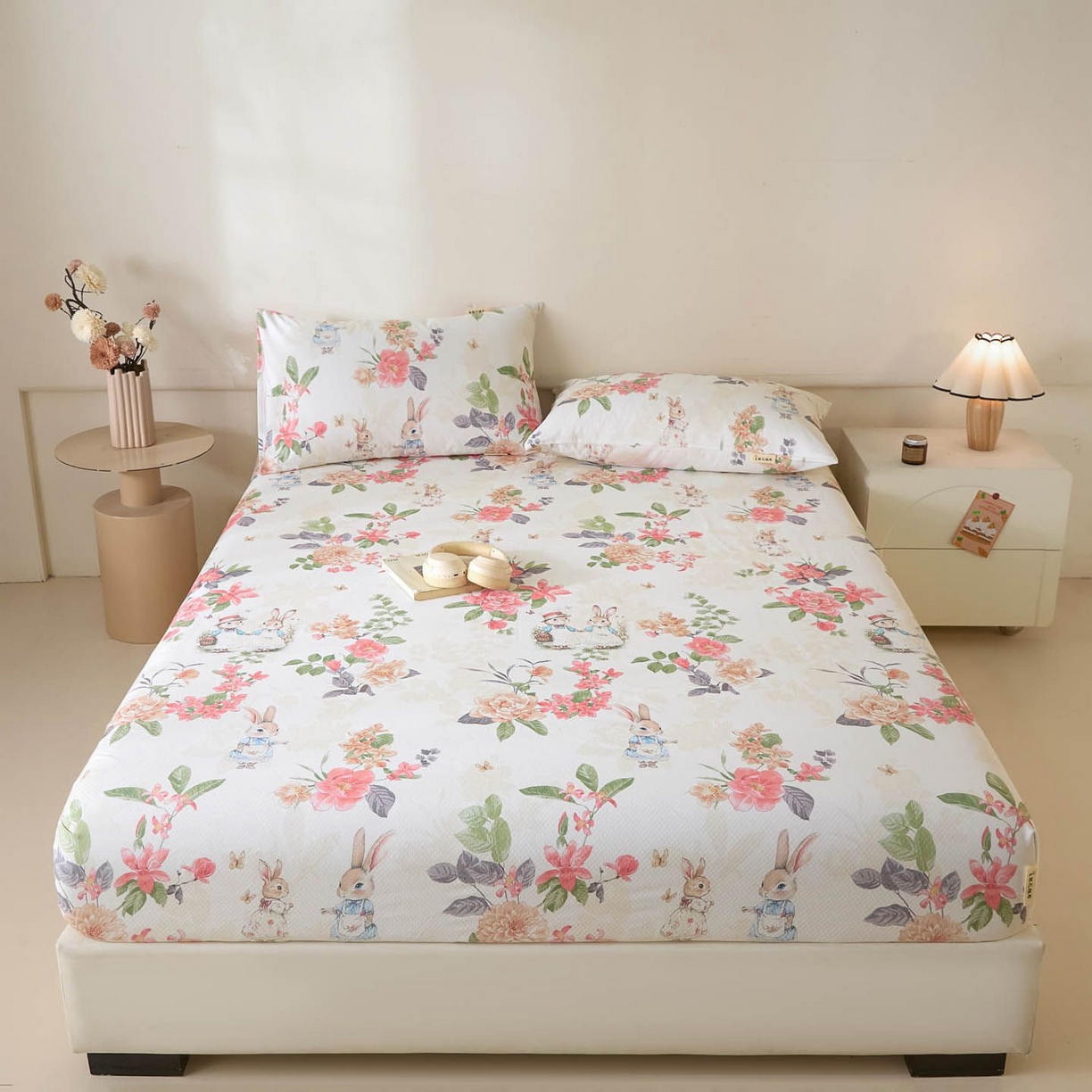 91家纺网 家纺一手货源 找家纺 涵宸家纺 2026新款全棉提花老粗布-单床笠 床笠-兔伴花