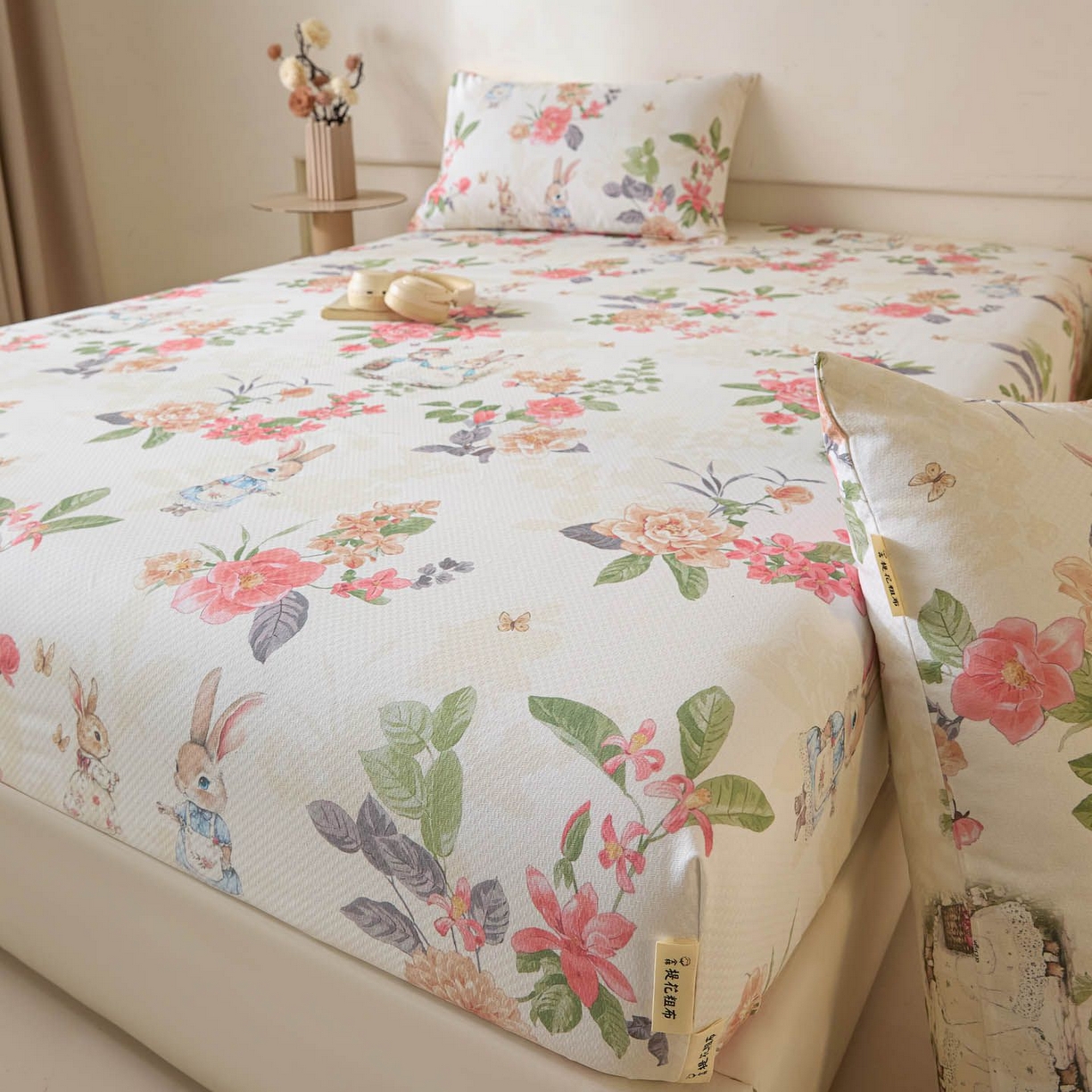 91家纺网 家纺一手货源 找家纺 涵宸家纺 2026新款全棉提花老粗布-单床笠 床笠-兔伴花