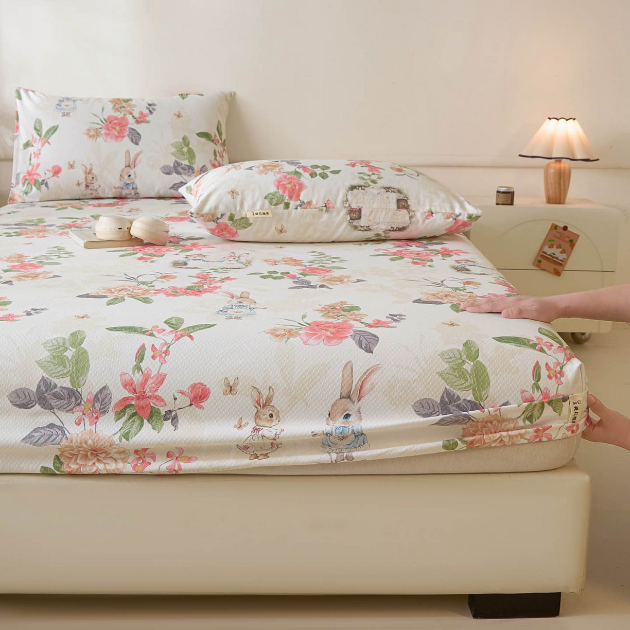 91家纺网 家纺一手货源 找家纺 涵宸家纺 2026新款全棉提花老粗布-单床笠 床笠-兔伴花