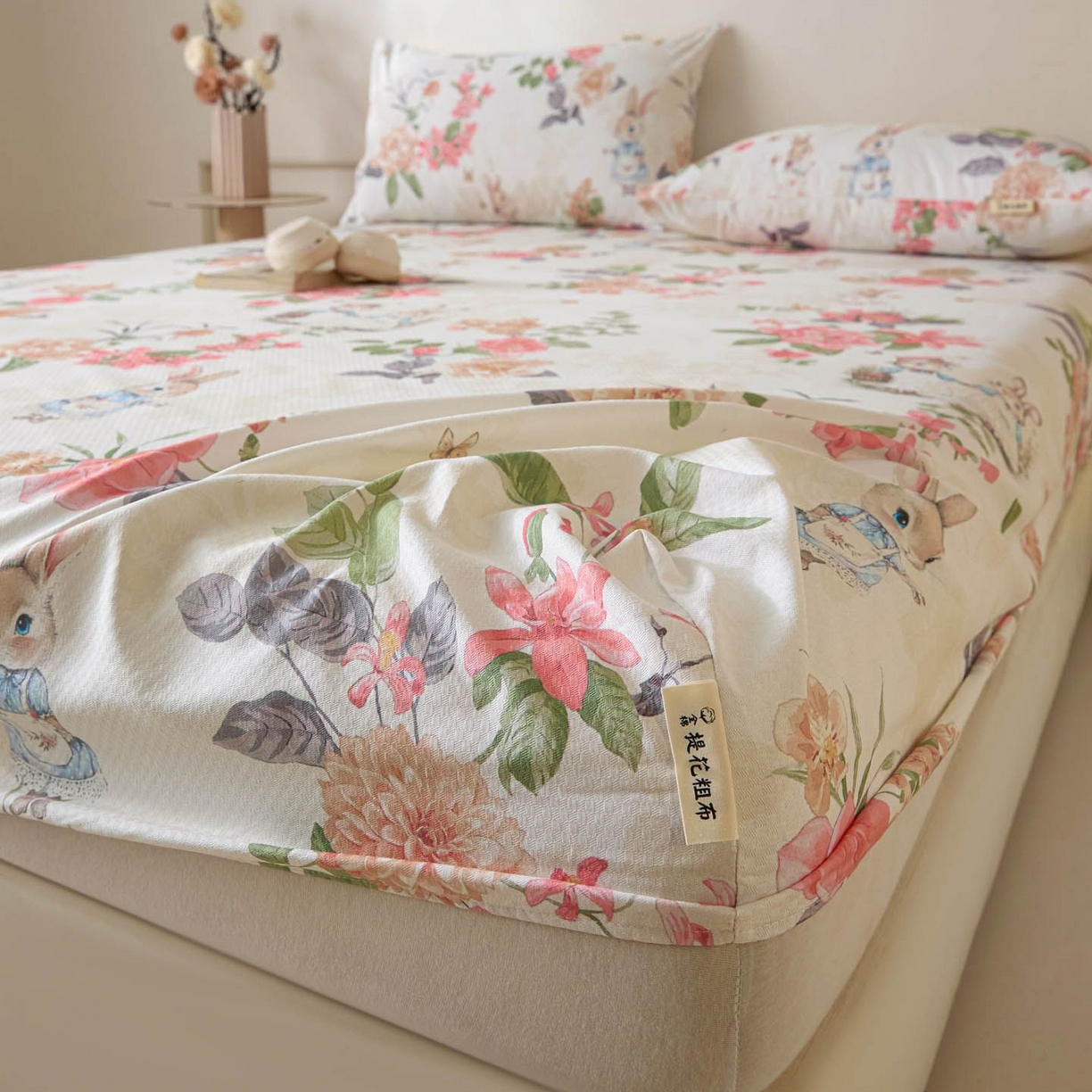 91家纺网 家纺一手货源 找家纺 涵宸家纺 2026新款全棉提花老粗布-单床笠 床笠-兔伴花