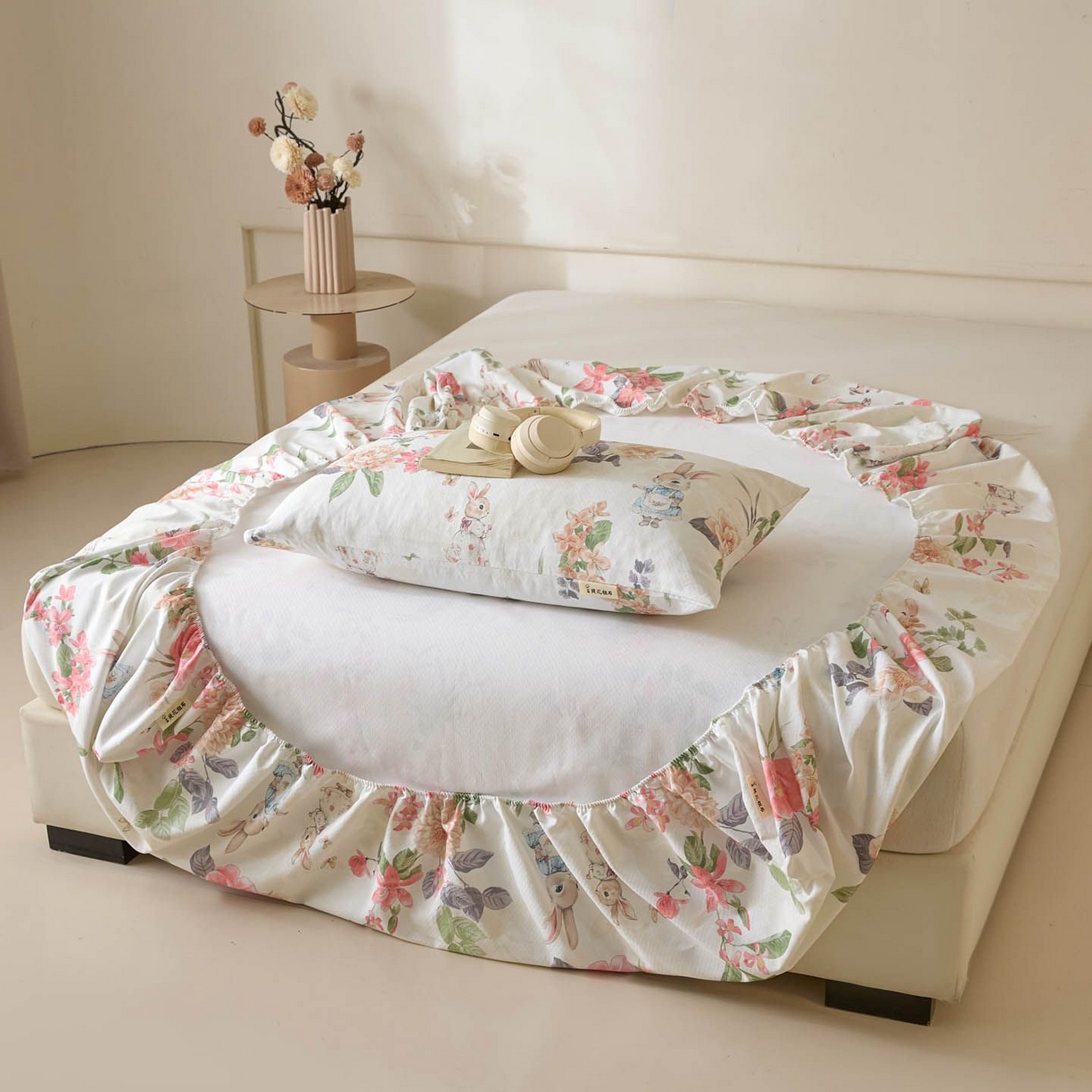 91家纺网 家纺一手货源 找家纺 涵宸家纺 2026新款全棉提花老粗布-单床笠 床笠-兔伴花