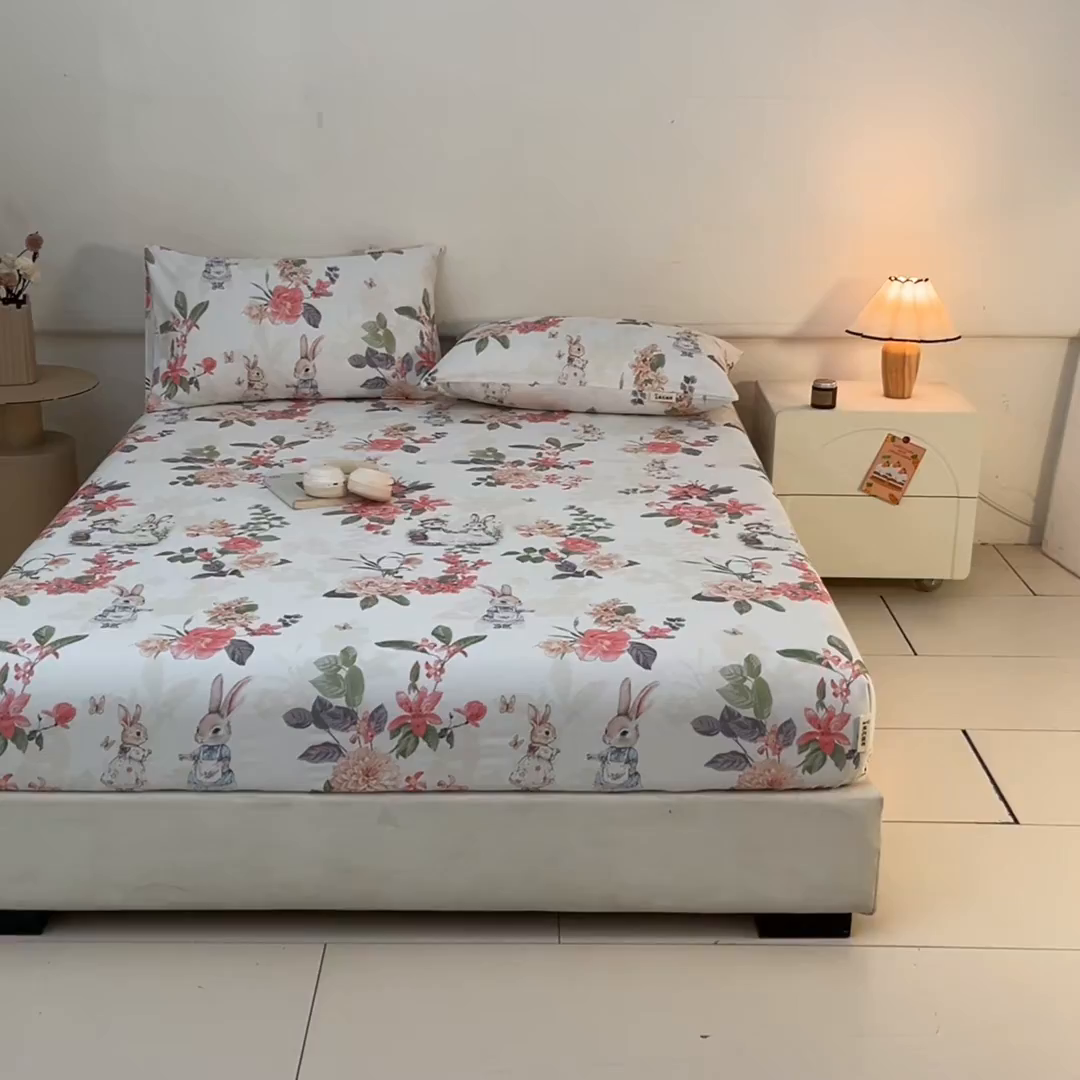 91家纺网 家纺一手货源 找家纺 涵宸家纺 2026新款全棉提花老粗布-单床笠 床笠-兔伴花