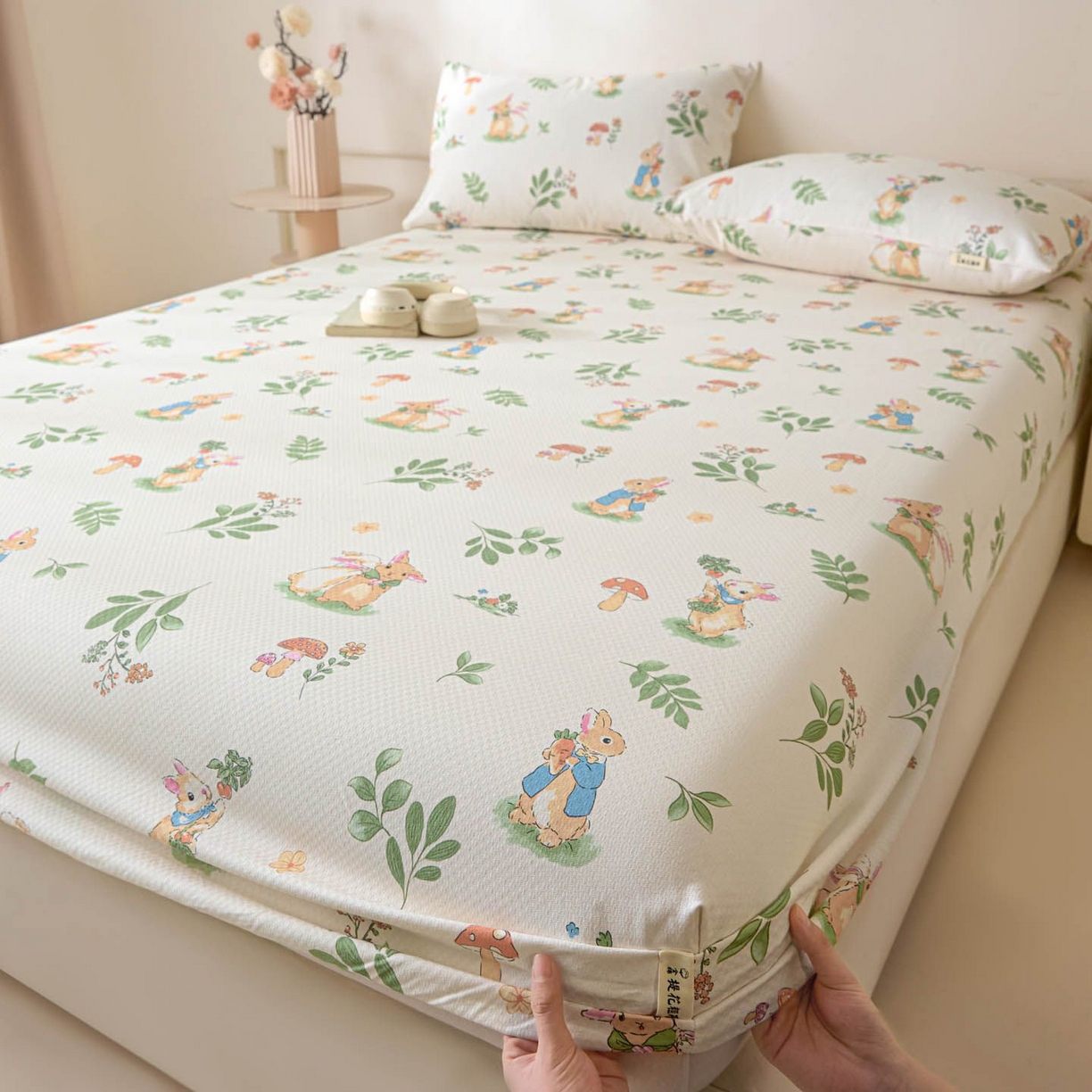 涵宸家纺 2026新款全棉提花老粗布-单床笠 床笠-兔屿