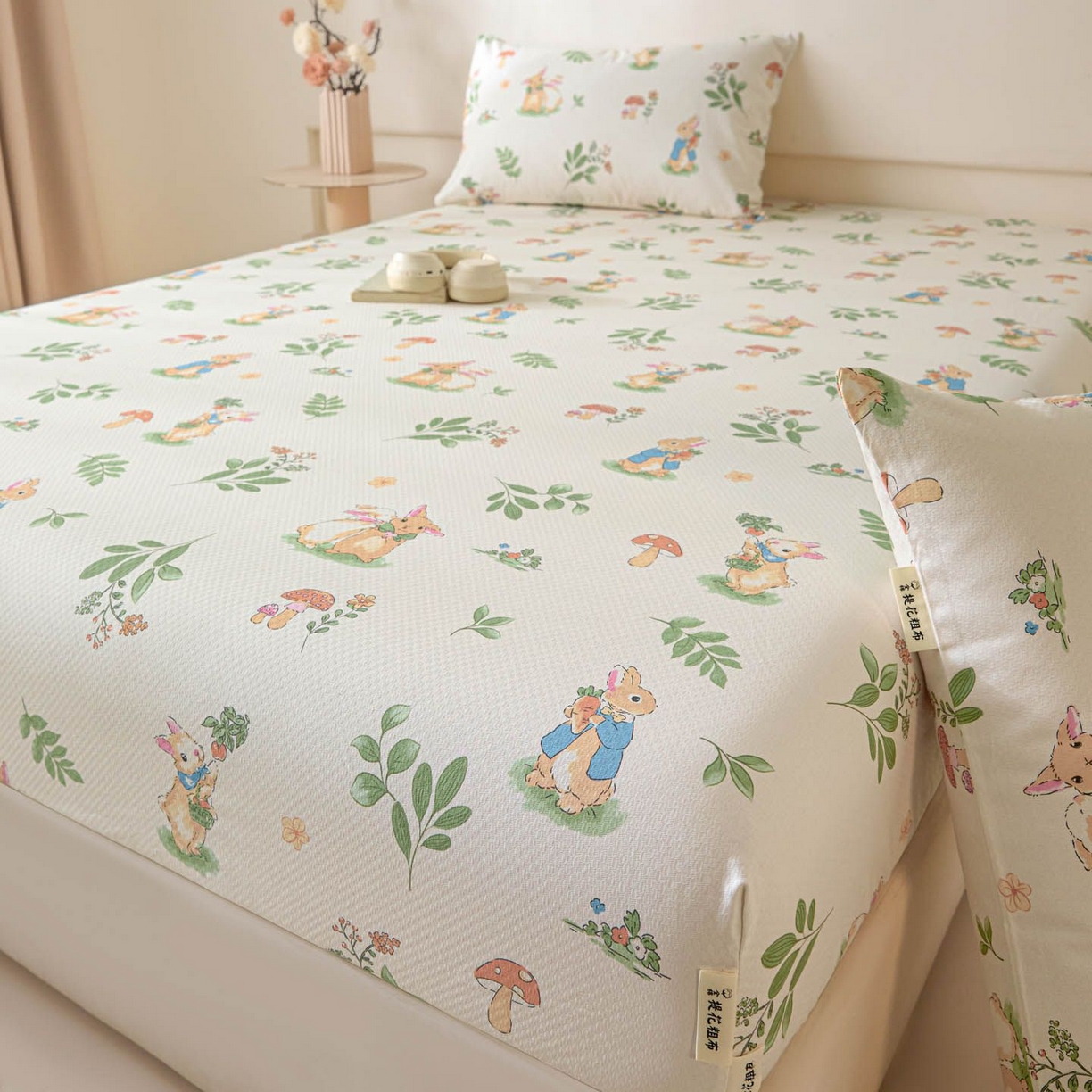 91家纺网 家纺一手货源 找家纺 涵宸家纺 2026新款全棉提花老粗布-单床笠 床笠-兔屿