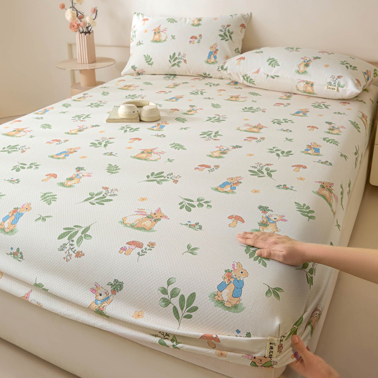 91家纺网 家纺一手货源 找家纺 涵宸家纺 2026新款全棉提花老粗布-单床笠 床笠-兔屿