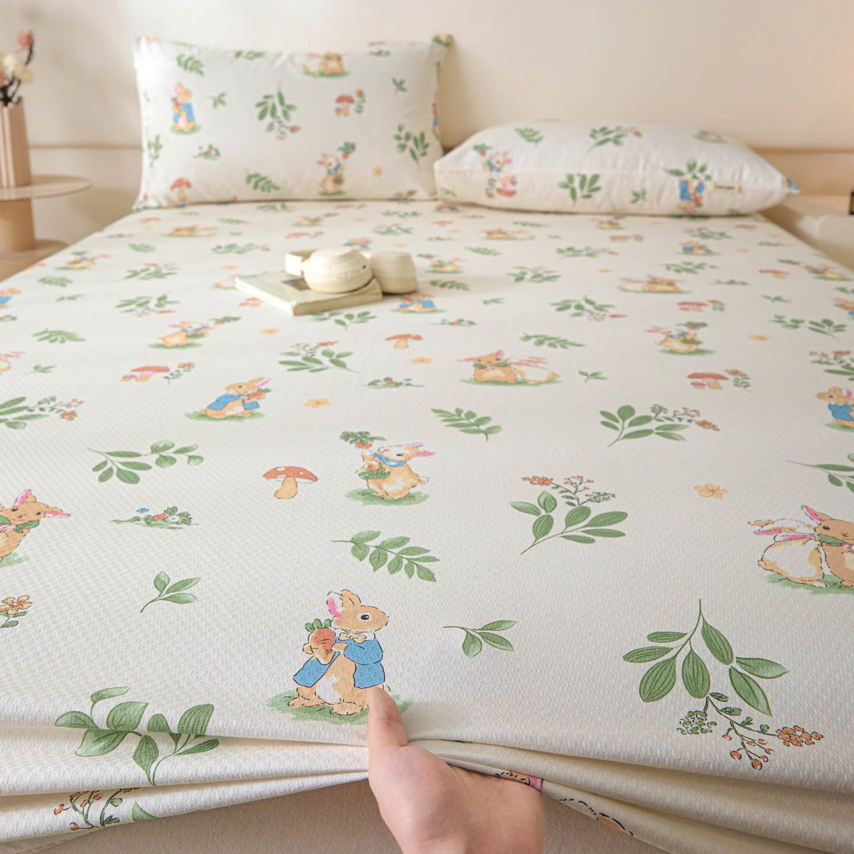 91家纺网 家纺一手货源 找家纺 涵宸家纺 2026新款全棉提花老粗布-单床笠 床笠-兔屿