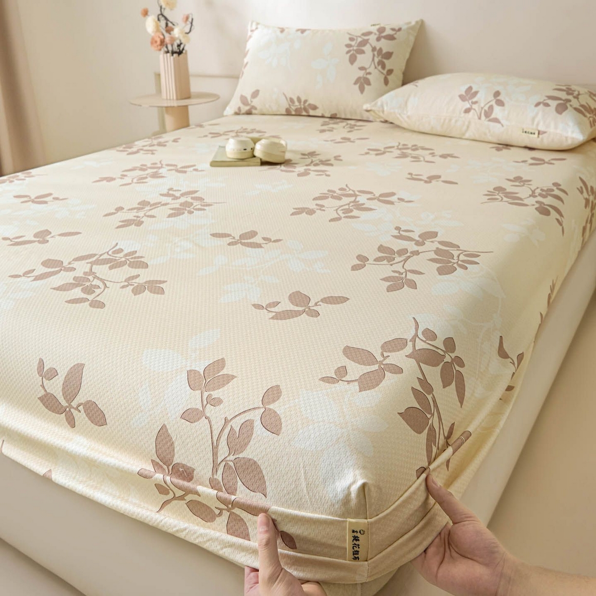 涵宸家纺 2026新款全棉提花老粗布-单床笠 床笠-叶知秋