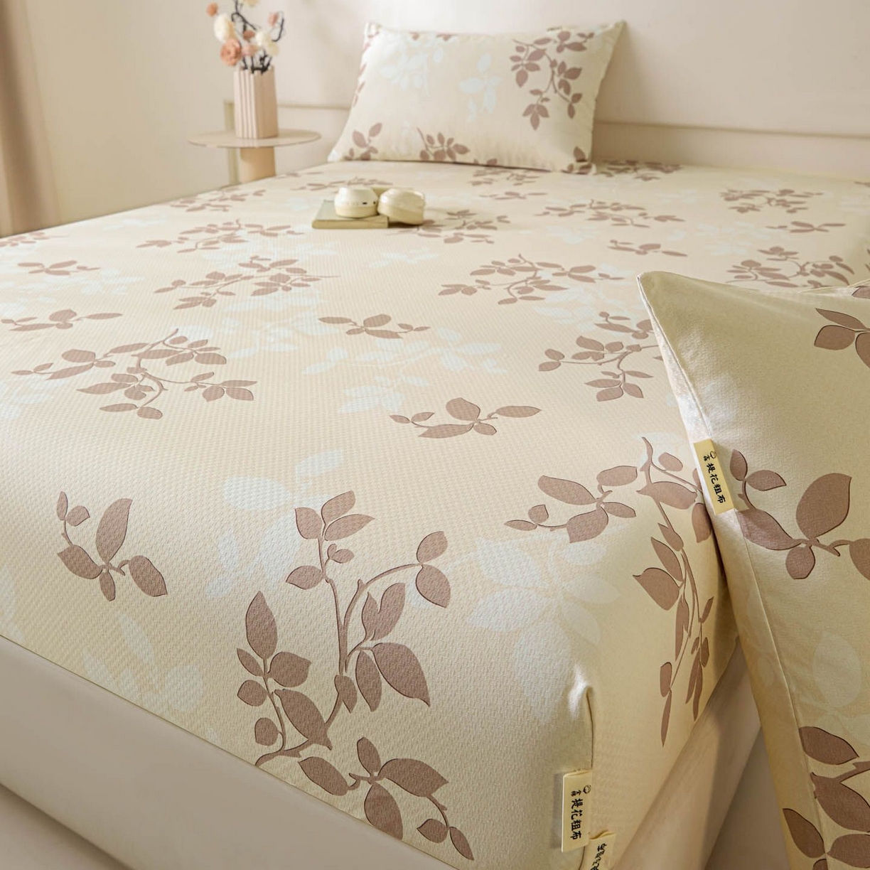 91家纺网 家纺一手货源 找家纺 涵宸家纺 2026新款全棉提花老粗布-单床笠 床笠-叶知秋