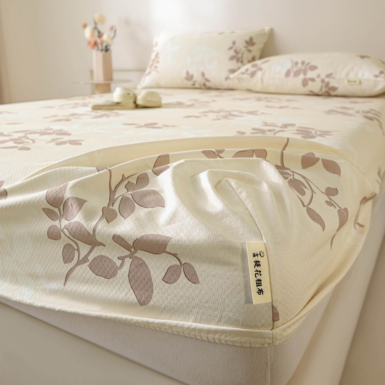 91家纺网 家纺一手货源 找家纺 涵宸家纺 2026新款全棉提花老粗布-单床笠 床笠-叶知秋