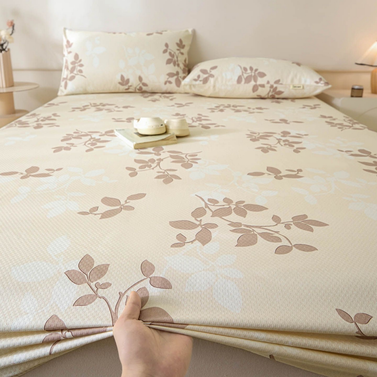 91家纺网 家纺一手货源 找家纺 涵宸家纺 2026新款全棉提花老粗布-单床笠 床笠-叶知秋