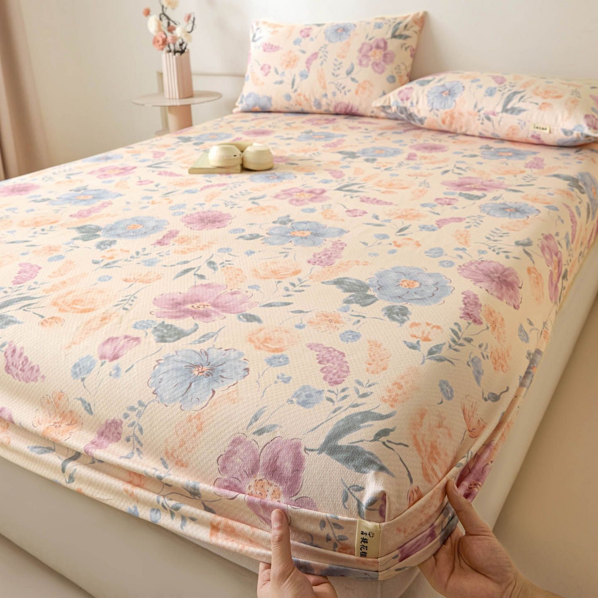 涵宸家纺 2026新款全棉提花老粗布-单床笠 床笠-紫晴空