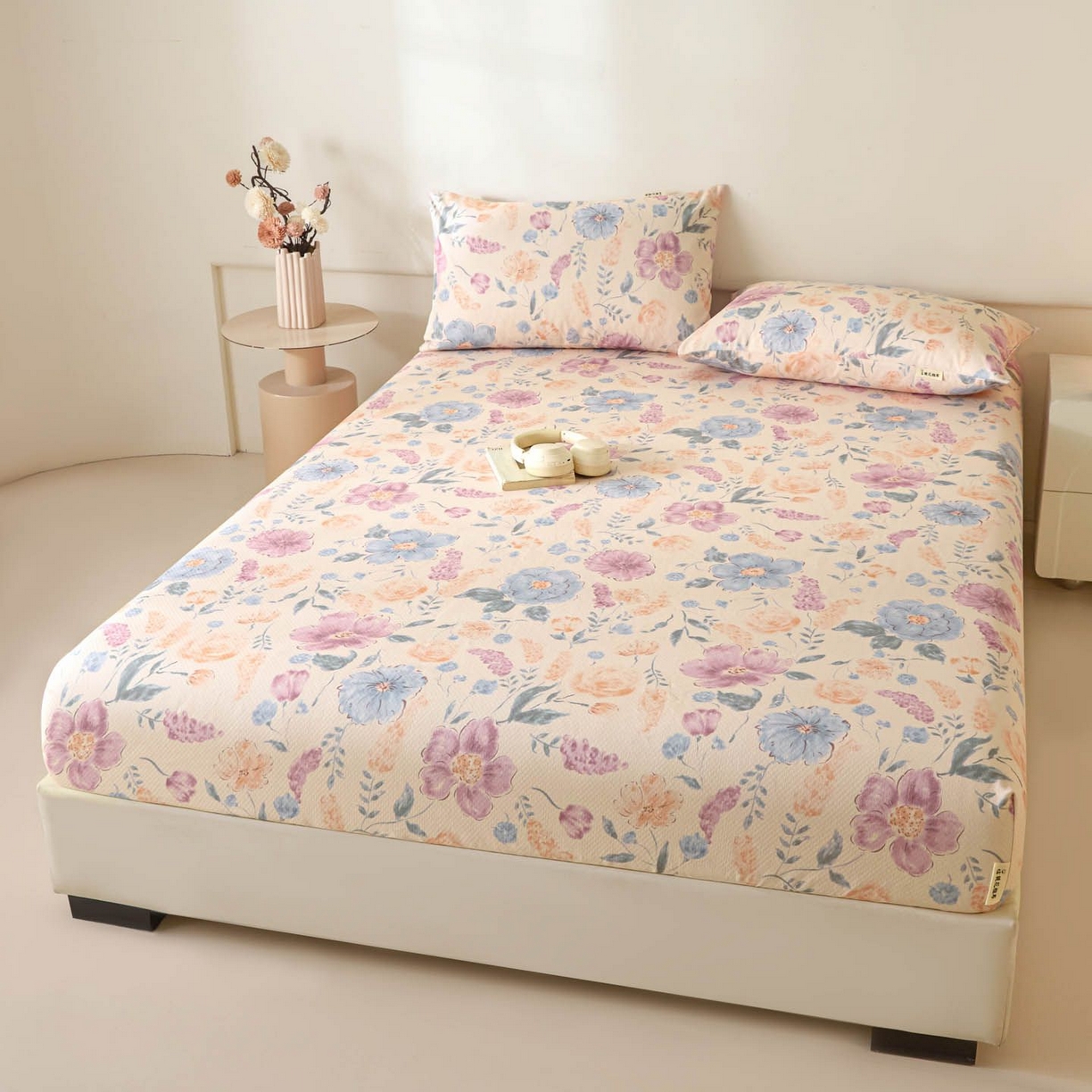 91家纺网 家纺一手货源 找家纺 涵宸家纺 2026新款全棉提花老粗布-单床笠 床笠-紫晴空