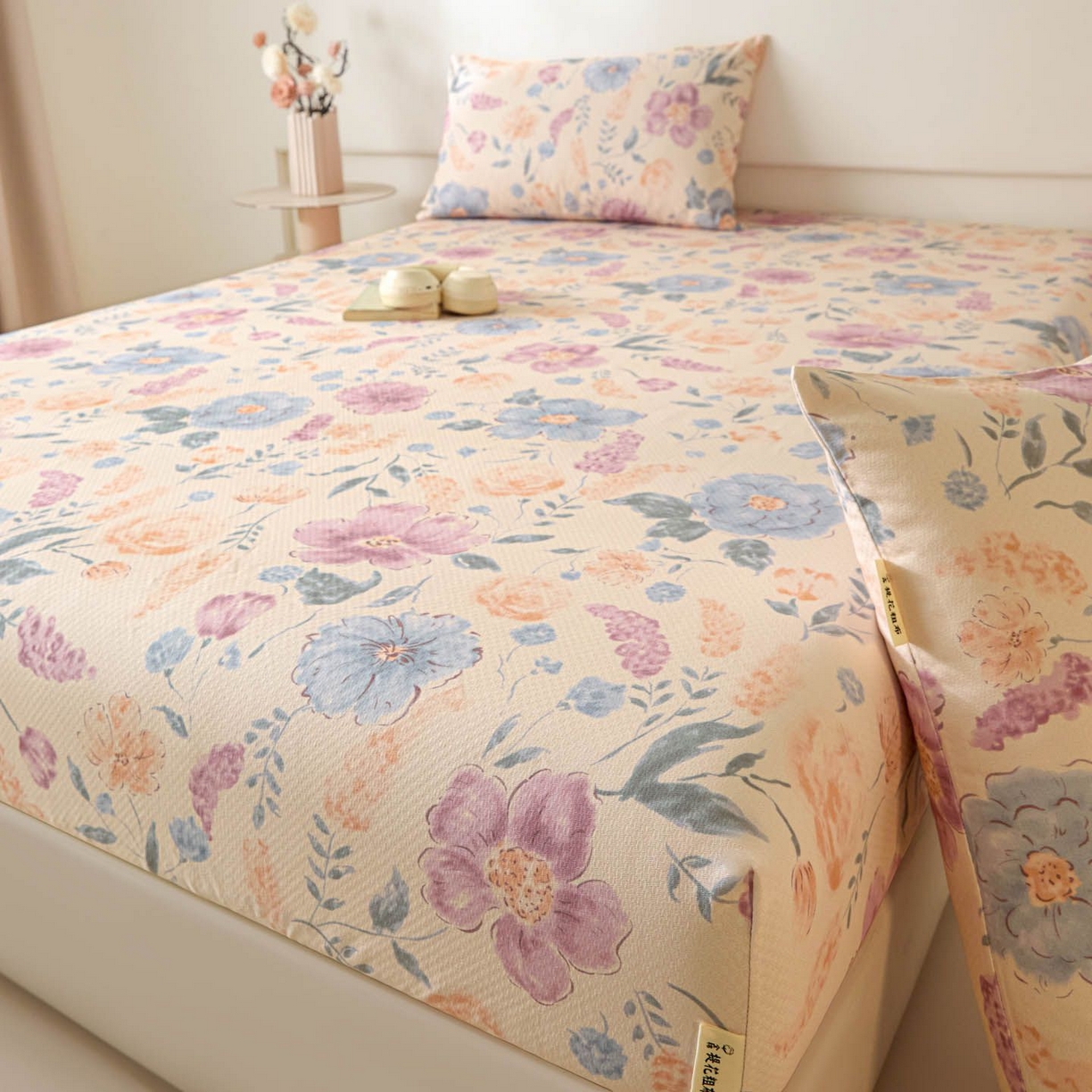 91家纺网 家纺一手货源 找家纺 涵宸家纺 2026新款全棉提花老粗布-单床笠 床笠-紫晴空