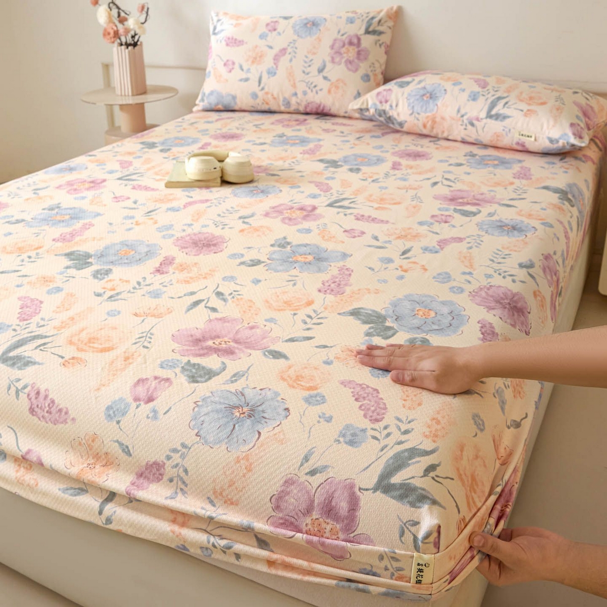 91家纺网 家纺一手货源 找家纺 涵宸家纺 2026新款全棉提花老粗布-单床笠 床笠-紫晴空