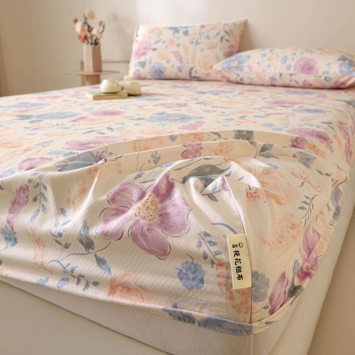 91家纺网 家纺一手货源 找家纺 涵宸家纺 2026新款全棉提花老粗布-单床笠 床笠-紫晴空