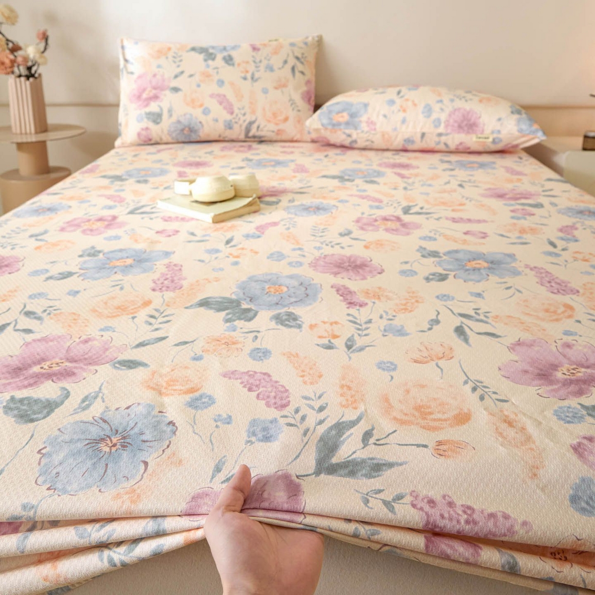 91家纺网 家纺一手货源 找家纺 涵宸家纺 2026新款全棉提花老粗布-单床笠 床笠-紫晴空