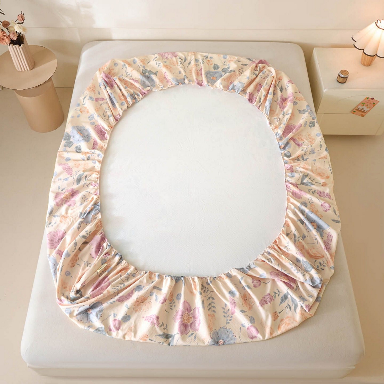 91家纺网 家纺一手货源 找家纺 涵宸家纺 2026新款全棉提花老粗布-单床笠 床笠-紫晴空