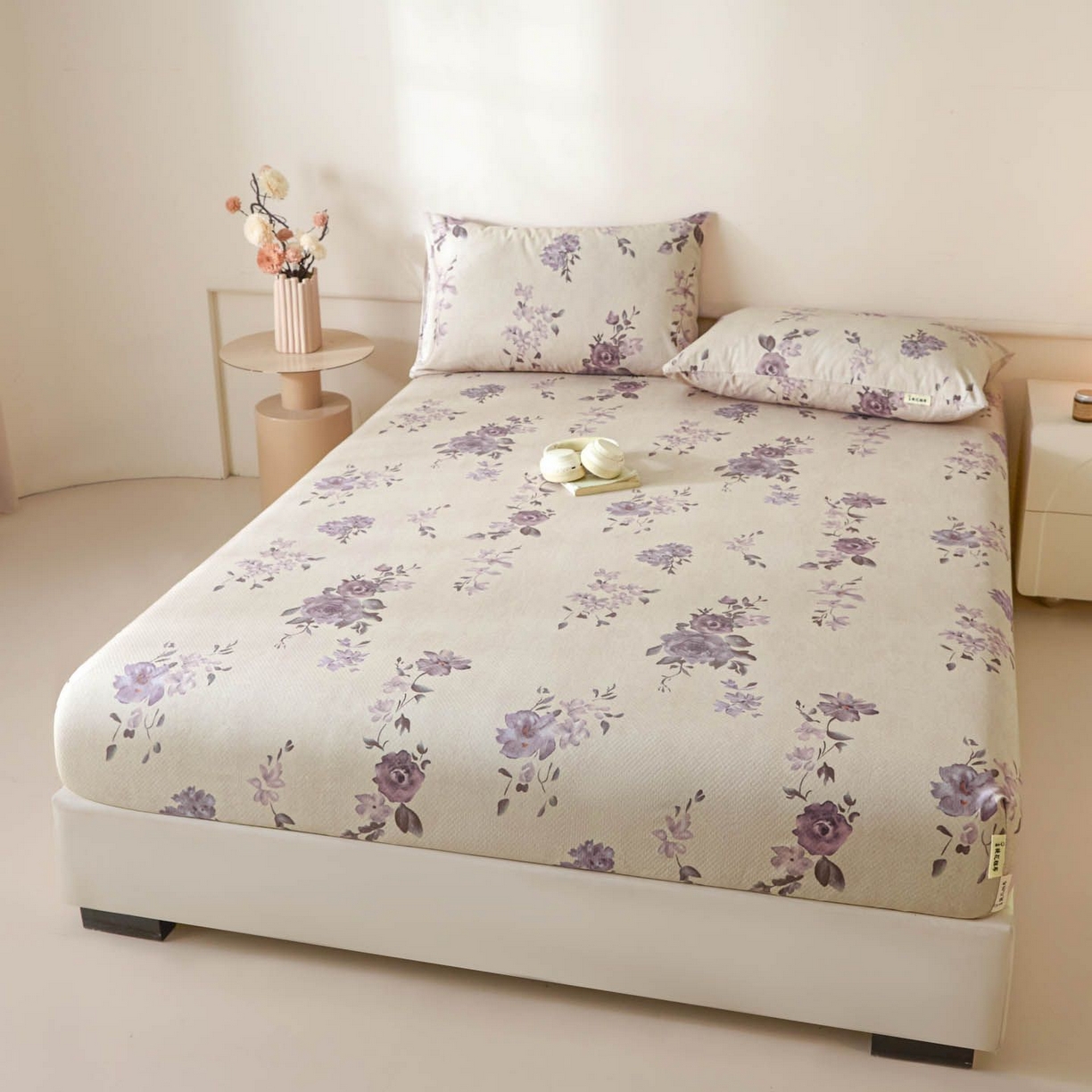 91家纺网 家纺一手货源 找家纺 涵宸家纺 2026新款全棉提花老粗布-单床笠 床笠-紫色花语