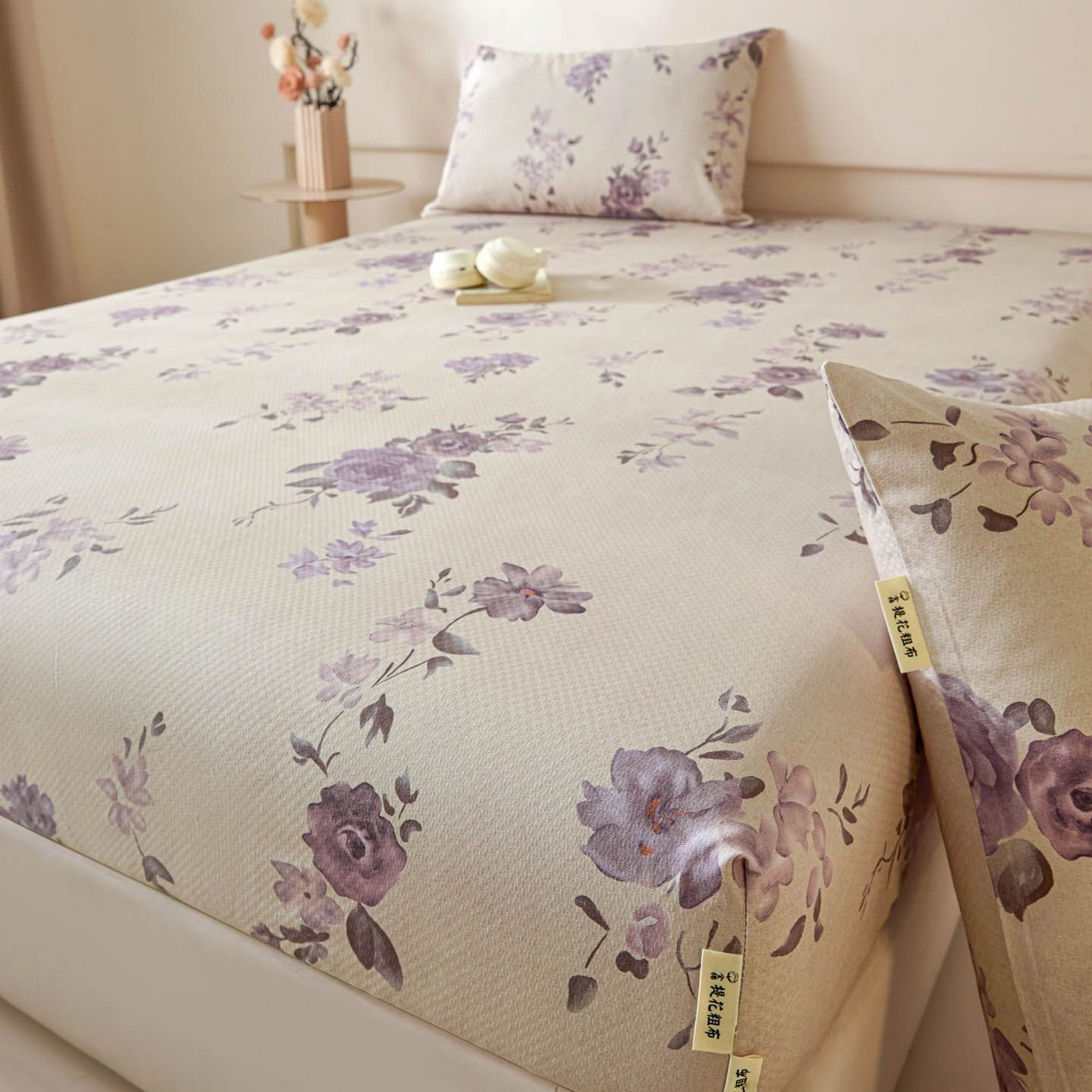 91家纺网 家纺一手货源 找家纺 涵宸家纺 2026新款全棉提花老粗布-单床笠 床笠-紫色花语