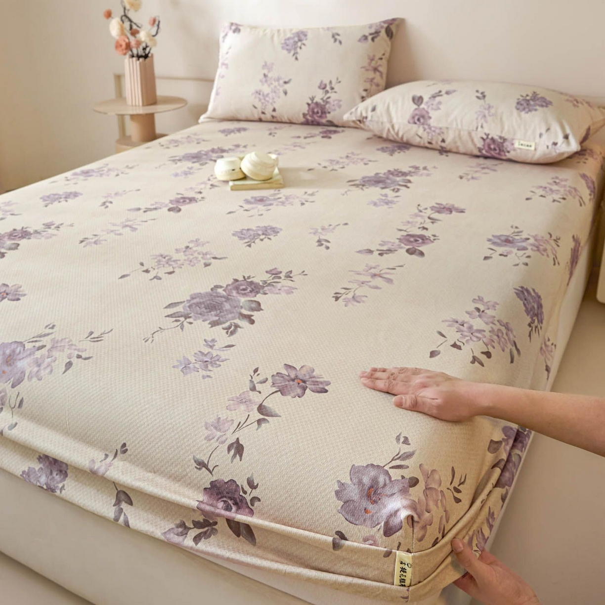 91家纺网 家纺一手货源 找家纺 涵宸家纺 2026新款全棉提花老粗布-单床笠 床笠-紫色花语