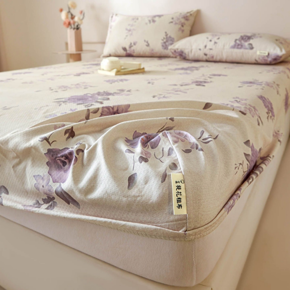 91家纺网 家纺一手货源 找家纺 涵宸家纺 2026新款全棉提花老粗布-单床笠 床笠-紫色花语