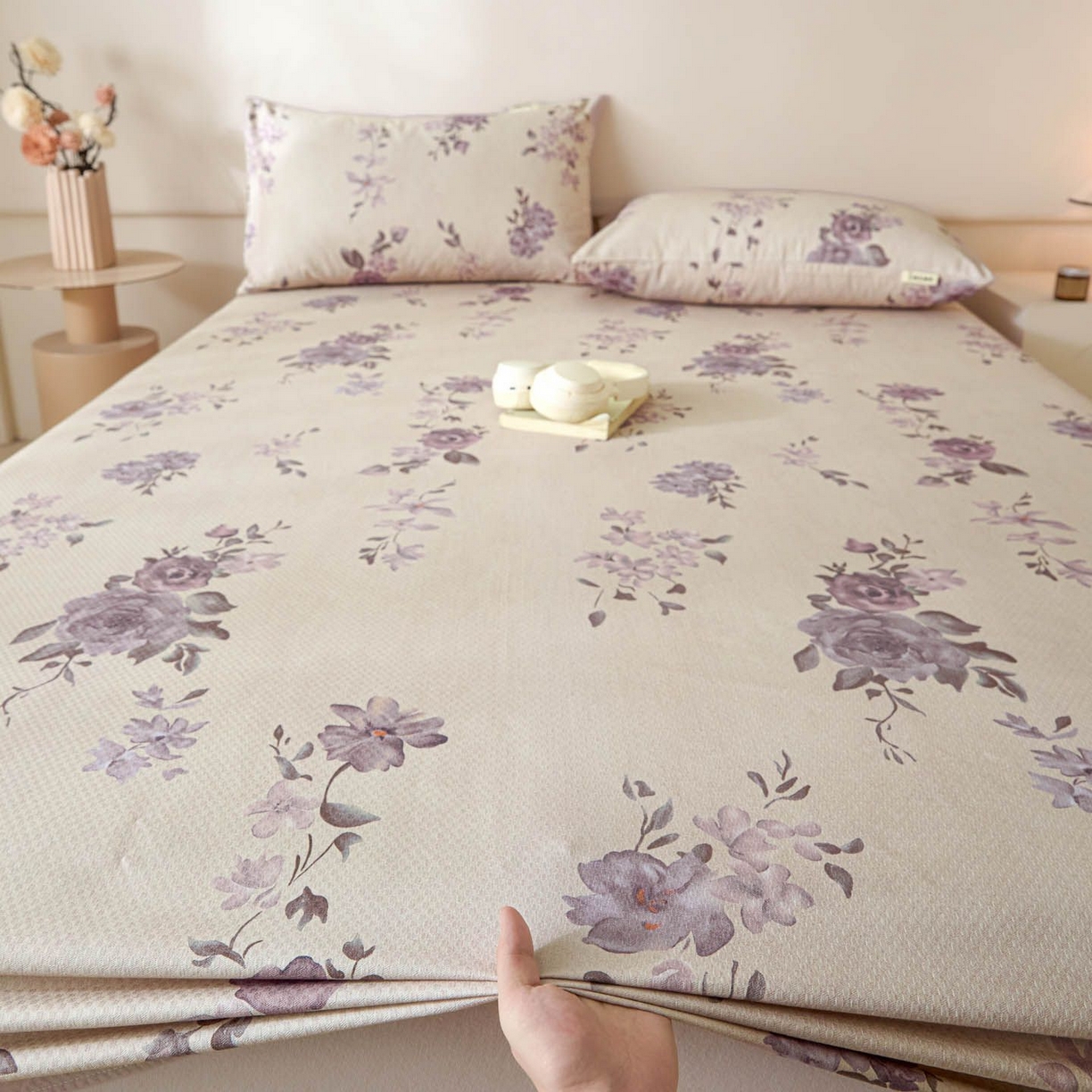 91家纺网 家纺一手货源 找家纺 涵宸家纺 2026新款全棉提花老粗布-单床笠 床笠-紫色花语