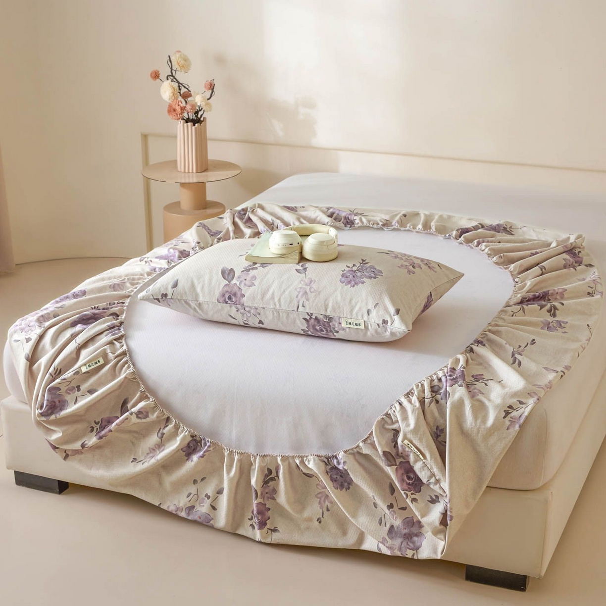 91家纺网 家纺一手货源 找家纺 涵宸家纺 2026新款全棉提花老粗布-单床笠 床笠-紫色花语