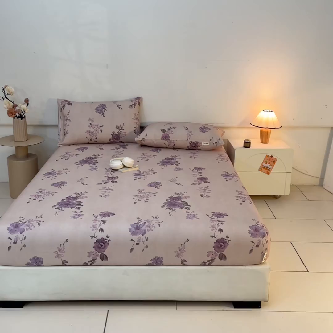 91家纺网 家纺一手货源 找家纺 涵宸家纺 2026新款全棉提花老粗布-单床笠 床笠-紫色花语