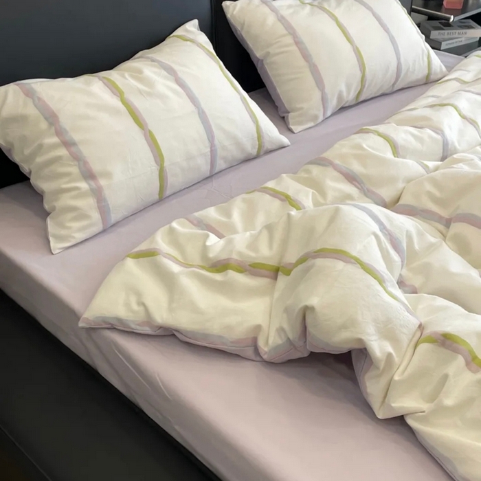 91家纺网 家纺一手货源 找家纺 双层纱家居 2025新款彩纱稿花全棉纯棉色织提花四件套 彩砂色织稿花紫色