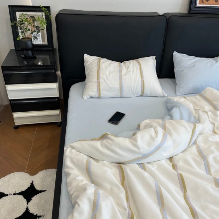 双层纱家居 2025新款彩纱稿花全棉纯棉色织提花四件套 彩纱色织稿花-蓝色