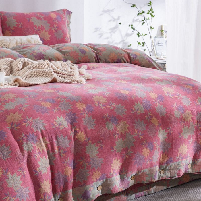 91家纺网 家纺一手货源 找家纺 （总）双层纱家居 2025新款全棉纯棉色织提花双层纱纽扣款四件套