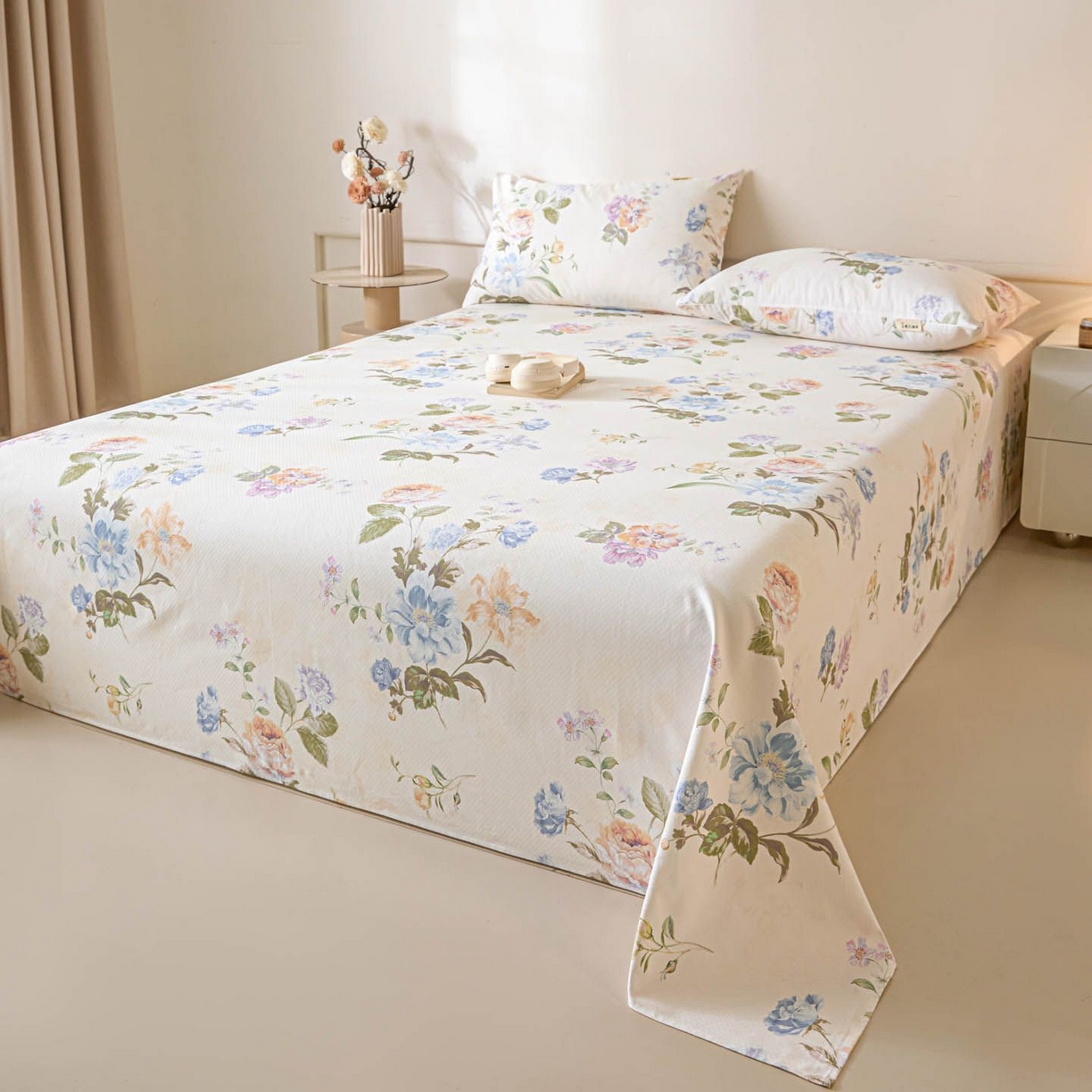 91家纺网 家纺一手货源 找家纺 涵宸家纺 2026新款全棉提花老粗布-单床单 床单-彩花语