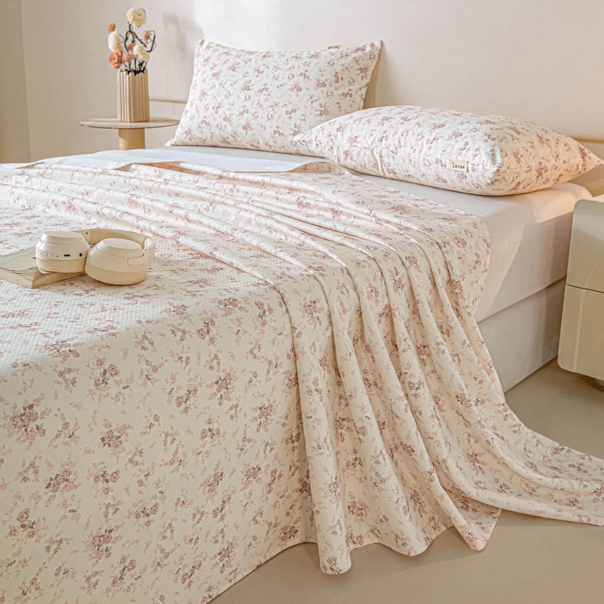 91家纺网 家纺一手货源 找家纺 涵宸家纺 2026新款全棉提花老粗布-单床单 床单-粉色恋人