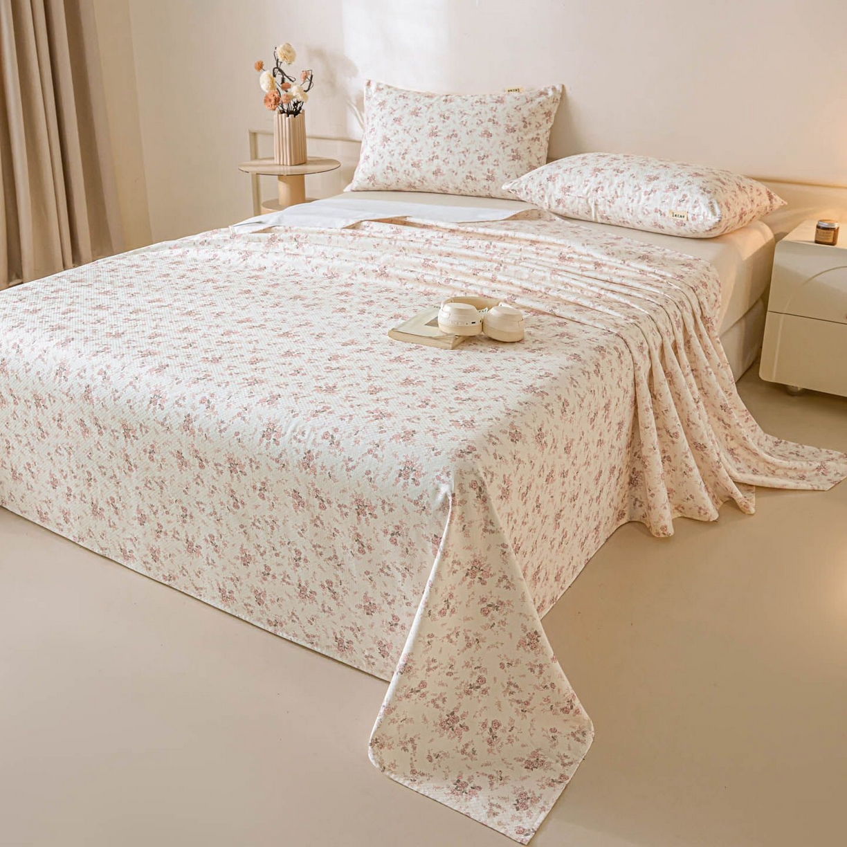 91家纺网 家纺一手货源 找家纺 涵宸家纺 2026新款全棉提花老粗布-单床单 床单-粉色恋人